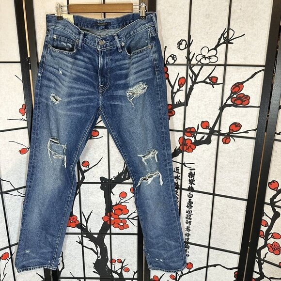 Abercrombie & Fitch Slim Straight Denim Jeans Men's Size 33X32 Blue Distressed - Picture 1 of 6